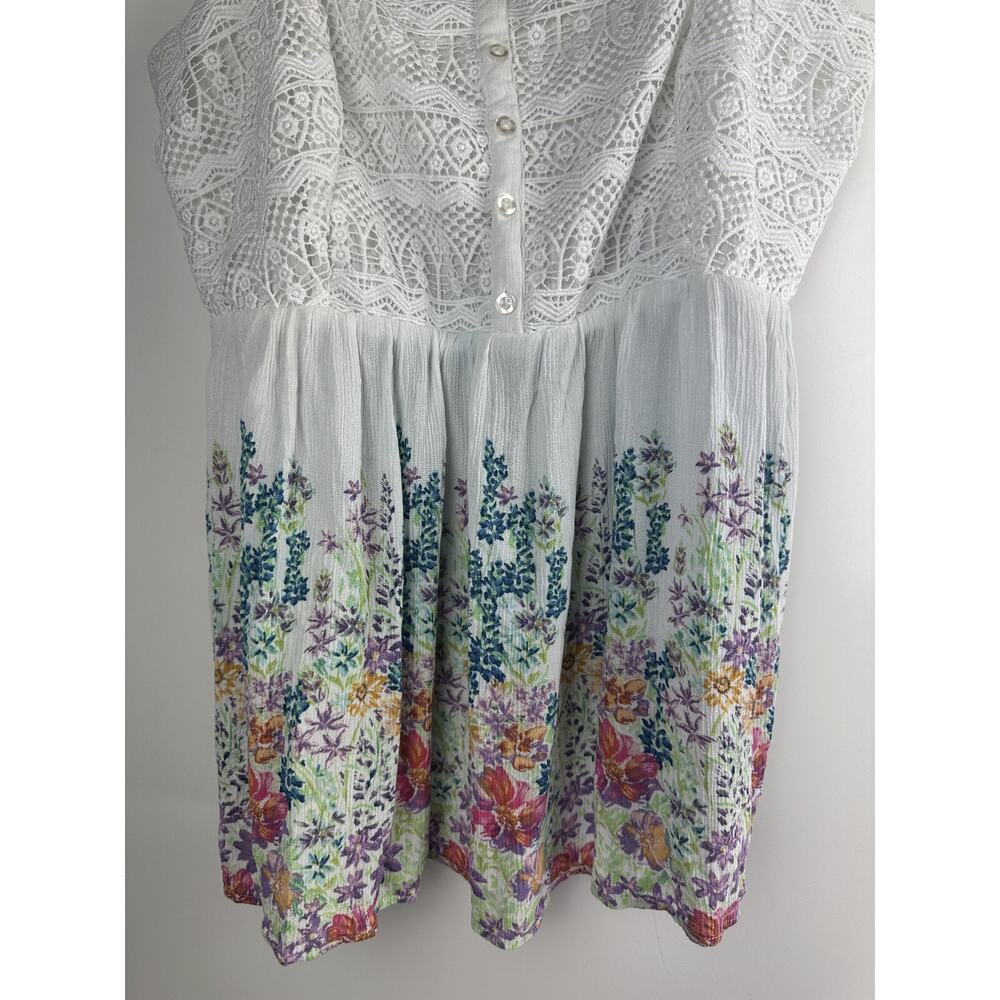 Torrid Babydoll Gauze Crochet Trim Cami White Floral Sleeveless Plus Size 2 2X - Picture 5 of 12